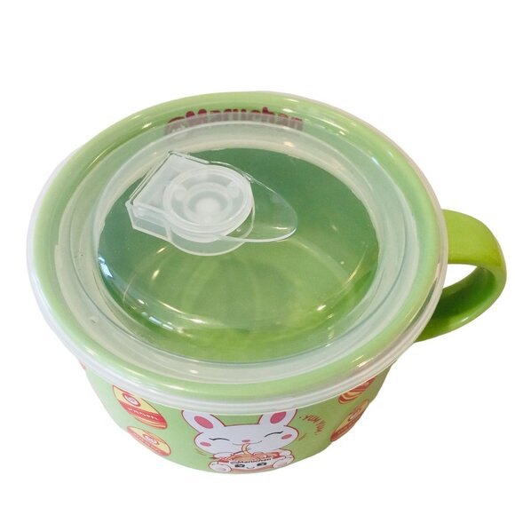 MARUCHAN Happy Bunny Vented Covered Ramen Lime Green Dish NWOT - Picture 4 of 6